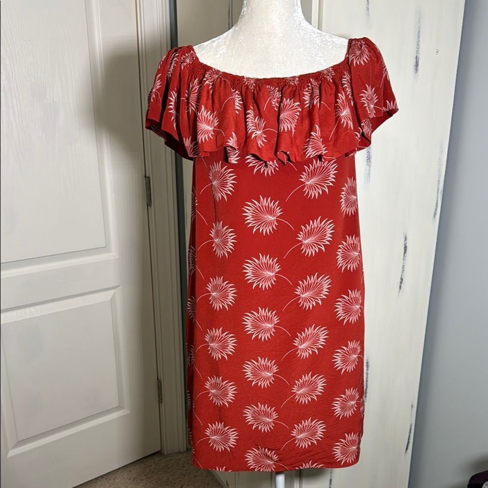 Madewell Red Silk Floral Ruffle Dress
